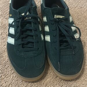 Adidas Dark Green Suede Sneakers with White Stripes